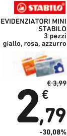 Evidenziatori Mini Stabilo 3 pezzi, giallo, rosa, azzurro