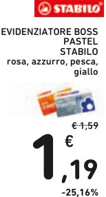 Evidenziatore Boss Pastel Stabilo, rosa, azzurro, pesca, giallo