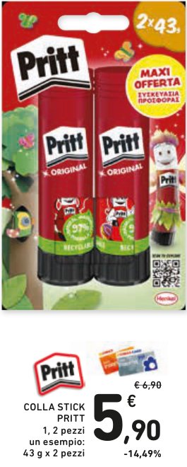 Colla stick Pritt Original, 43 g x 2 pezzi