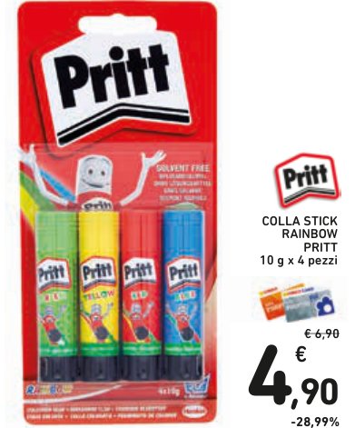Colla stick Rainbow Pritt, 10 g x 4 pezzi