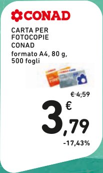 Carta per fotocopie Conad formato A4, 80 g, 500 fogli