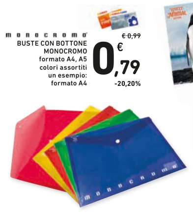 Buste con bottone monocromo, formato A4, colori assortiti
