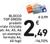 Blocco Top Green in materiale riciclato, formati A4, A5, A6, un esempio: A4, 60 fogli