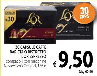 30 capsule caffè Barista o Ristretto L'Or Espresso