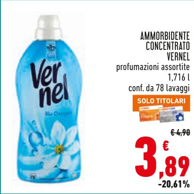 Ammorbidente concentrato Vernel, profumazioni assortite, 1,716 l