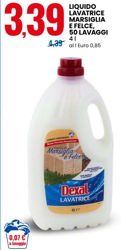 Liquido lavatrice Marsiglia e Felce, 50 lavaggi, 4 l